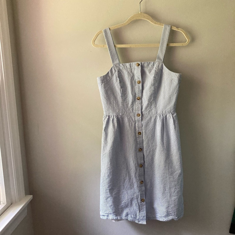 J.CREW Blue and White Striped Cotton Sleeveless Strapped Buttoned Dress size 4
